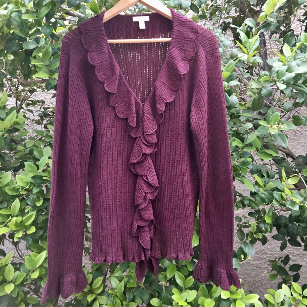 Charter Club burgundy cardigan ruffle sweater top